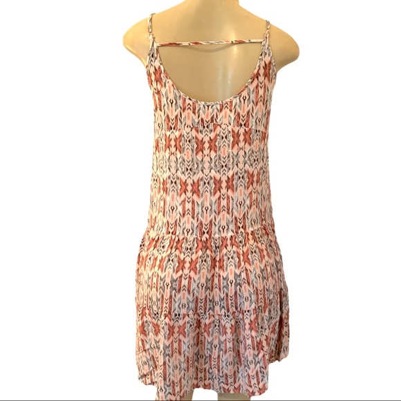 Boho Aztec Chevron Arrow Flowy Light Spaghetti Strap Midi Dress Pink Peach - Picture 5 of 6